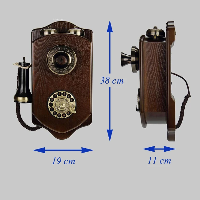 Retro Wall Mounted Fixed Telephone Corded Landline Phone Antique Home Hotel antique saloon decoration wood mechanical ringtone