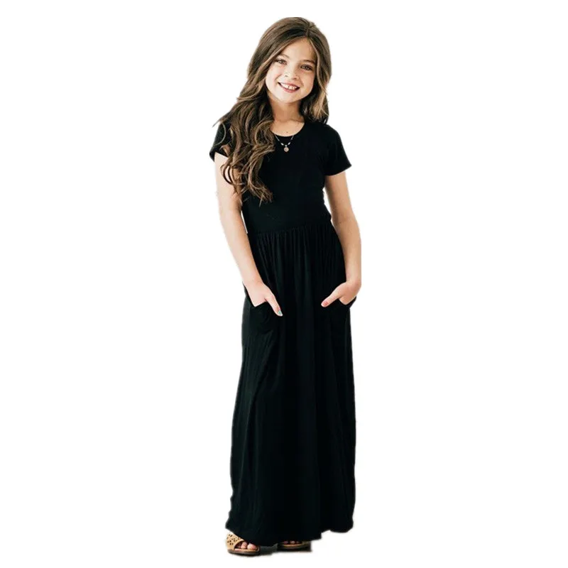 Seartist  Baby Girls Summer Dress Beachwear Long Dresses Girl Bohemian Short-sleeved Plain Color Dress Party 2022 New 2T-10T 25