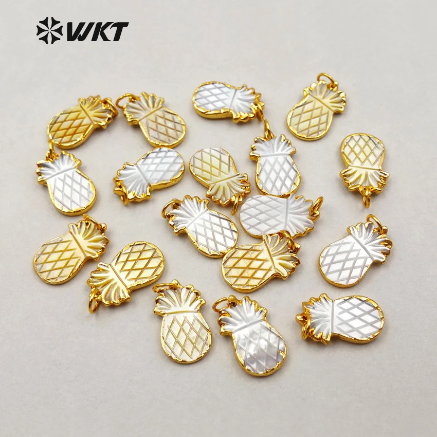 

WT-P1241 pineapple charm shell pendant gold bezel shell setting colored pendant lovely fashion mini fruit shape for women gift,