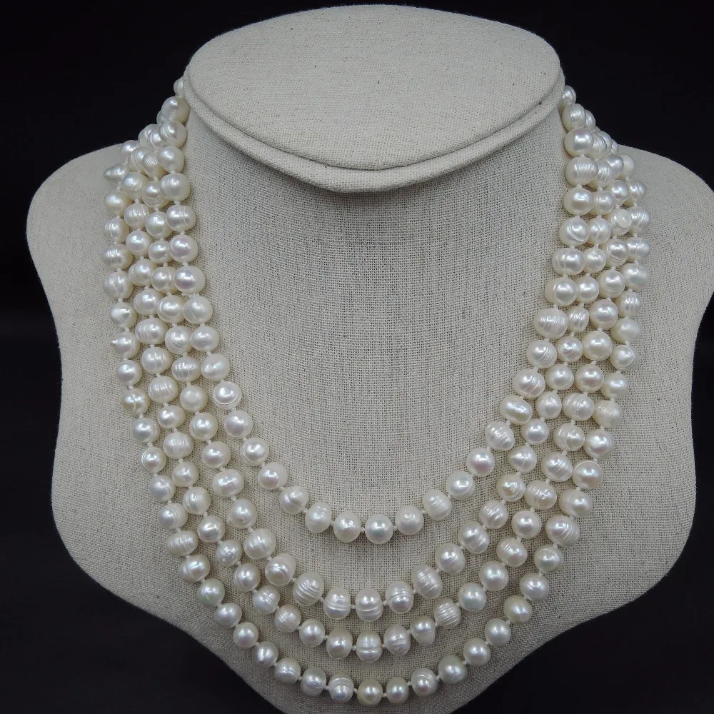 very long pearl necklace,100% NATURE FRESHWATER PEARL LONG 90 inch NECKLACE-4 times lines