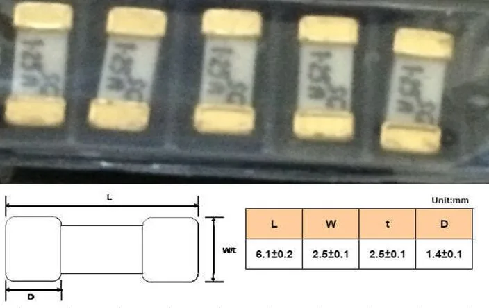 

1808 5A FUSE Gold-plated Size 6.1*2.5 MM 125VDC SMD 160VAC Ceramic fuse Glass 50 pcs/lot ,new and original