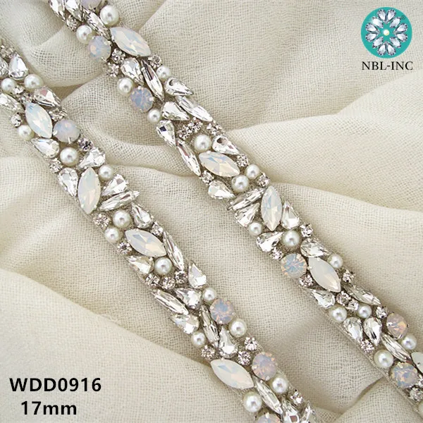 (10 yards) Bridal silver opal rhinestone applique trim beaded crystal trim iron on for wedding dress  WDD0916