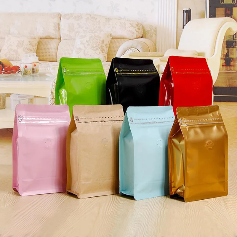 20 Pcs/Lot, Box Pouch Half Pound Coffee Bag with Pocket Zip and One-Way Degassing Valve, Aluminum Foil Air Valve Tea Pack Bag