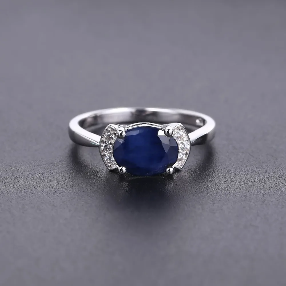 GEM\'S BALLET 2.02Ct Classic Natural Blue Sapphire Rings For Women Real 925 Sterling Silver Oval Ring Wift Anniversary Fine Gift