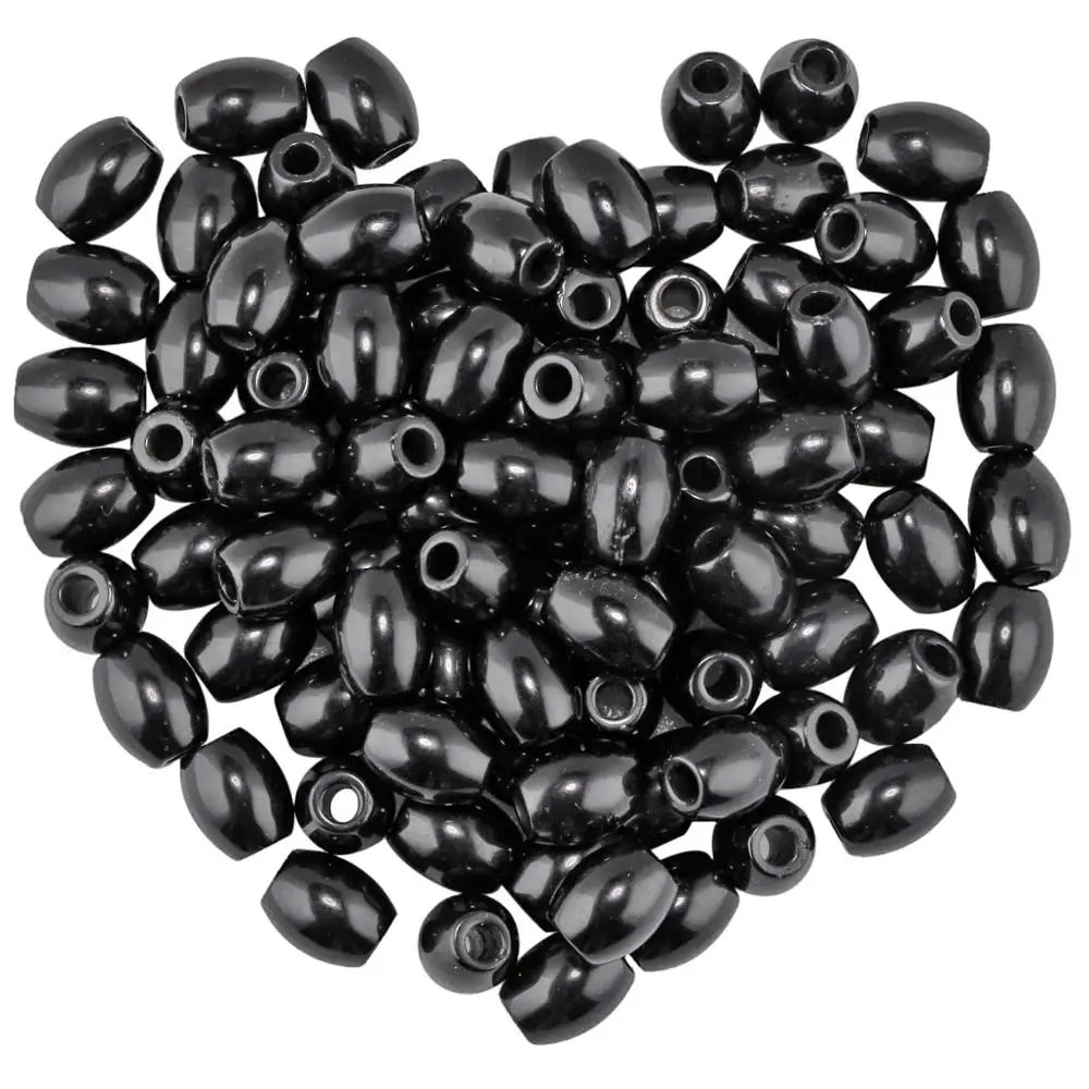 TUMBEELLUWA 1Lot(20Pc) Oval Black Obsidian Large Hole (4.5-5mm) Charm European Gem stone Loose Beads for Bracelet,Jewelry Making