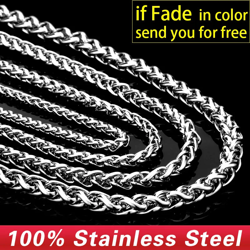 Beier Stainless Steel Necklace Trendy Wheat Chain Necklace Boy Men\'s Necklace Chain Silver Color  LLBN1006