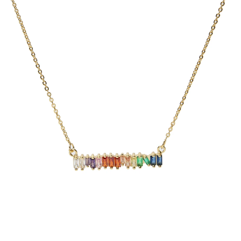 NEWESThigh quality rainbow baguetee cz bar geometric Pendant & Necklaces colorful crystal Gold filled women fashion choker gifts