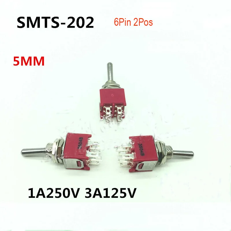 (5pcs/lot) SMTS-202 Toggle Switch 6Pins 2 Position Mounting 5mm ON-ON AC 1A 250V DC 3A 125V Vertical Type