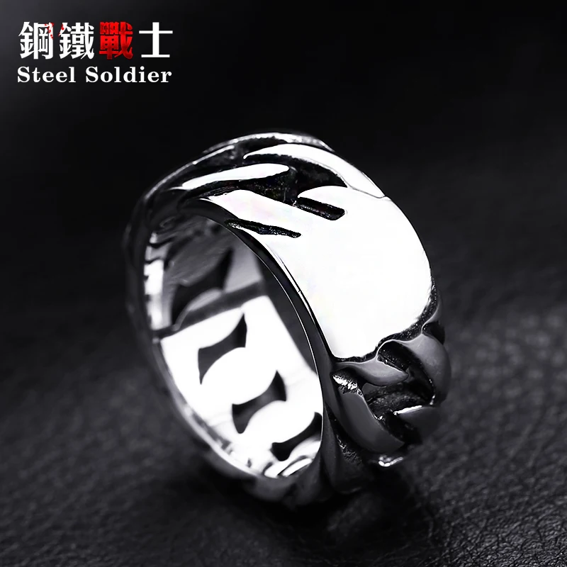 steel soldier titanium steel Gothic chain ring personality retro ring for men stainless steel ring jewelry