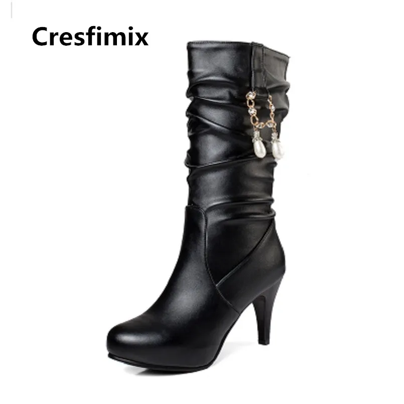 

Женские ботинки на высоком каблуке Cresfimix, милые черные сапоги, на осень, c3231