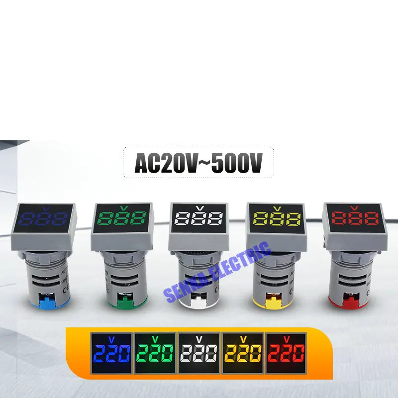 AC24 - 500V 22mm Mount Square LED Display Digital Voltmeter Panel Indicator Lamp Light AC Voltage Meter