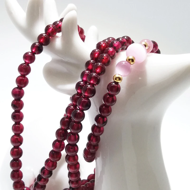 Wholesale Wine Red Garnet Natural Stone Bracelets Beads With Flower Tassel Pendant Bracelet Beauty For Women Multilayer Jewelry