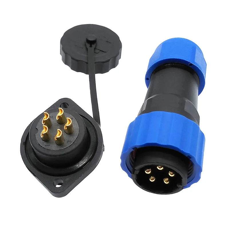 SP20 waterproof connector 2 hole flange socket 2/3/4/5/6/7/8/9/12/14Pin IP68 cable connector