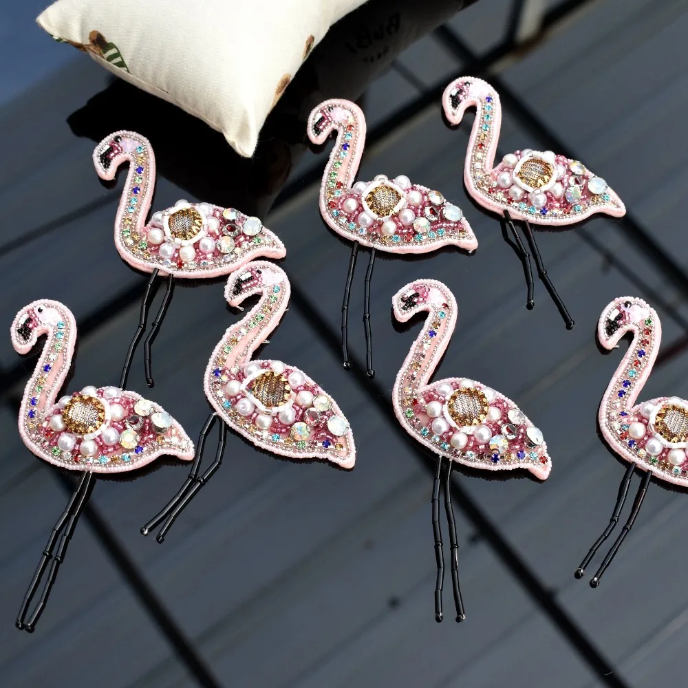 Sequin Flamingo Bird Swan Patches for Clothes Sew on Clothing Rhinestone Beaded Applique Beading Badge Stripes Accessories