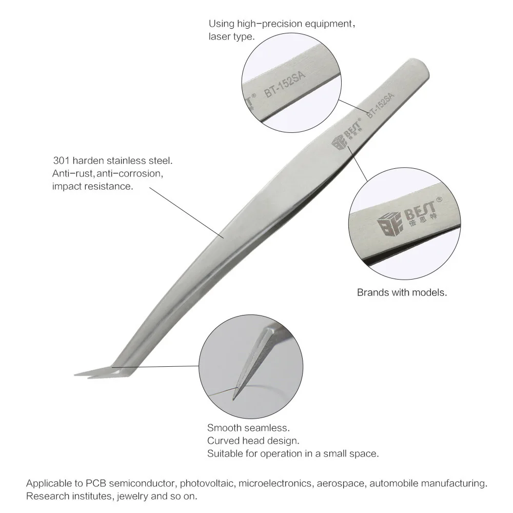 BST-152SA 100% brand Stainless Steel anti-static eyelash tweezers superhard Eyelash Extension tool Best Quality Tweezer