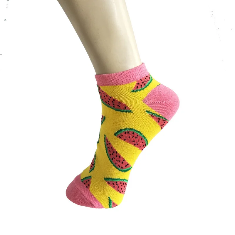 Cartoon Fruit Lemon Watermelon Beach Shoes Cute Women low cut Boat Socks Fashion Stripe Funny Harajuku Cotton invisible Socks