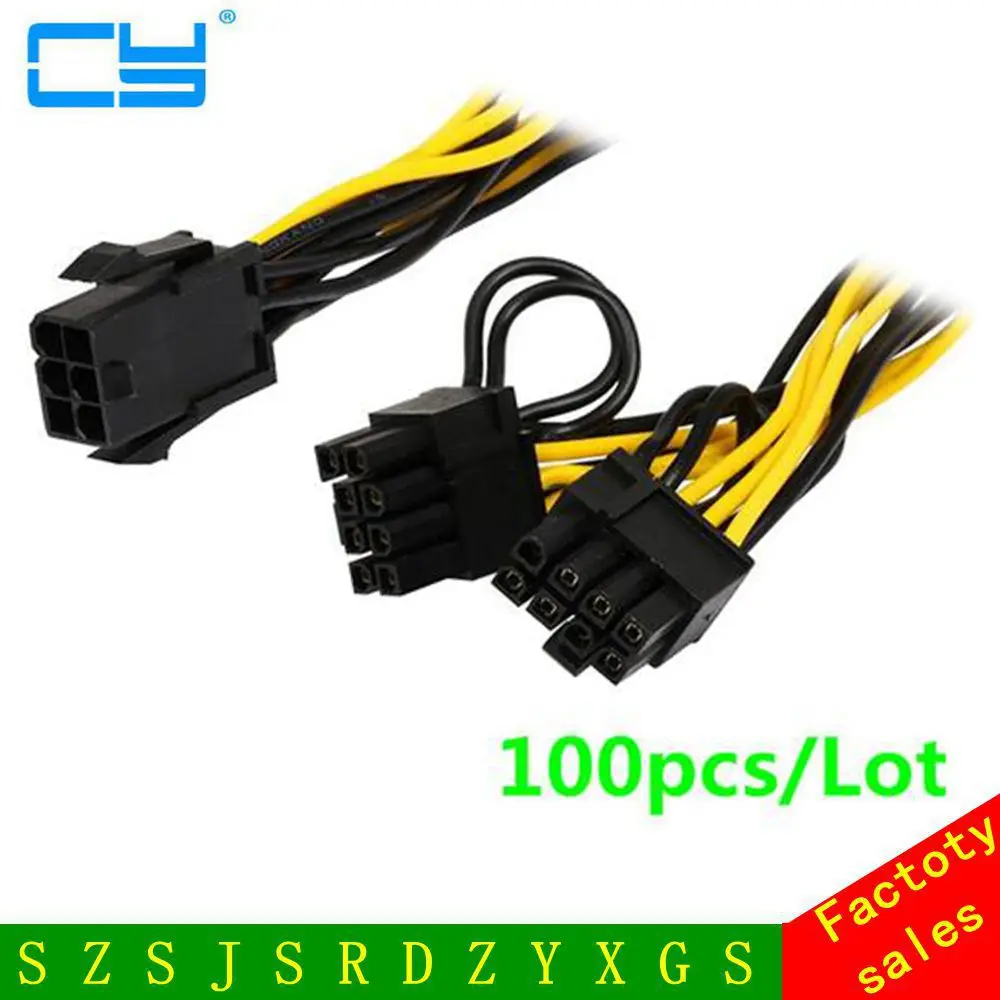 

100pcs/Lot Molex 6pin PCI Express to 2 x PCIe 8 (6+2) pin Motherboard Graphics Video Card PCI-e GPU VGA Splitter Hub Power Cable