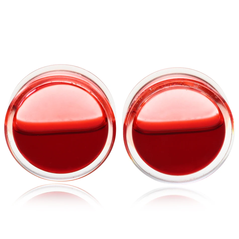 2Pcs/lot Hot Sale Red Liquid Ear Gauges Acrylic Double Flared Ear Flesh Plugs Ear Expander Piercing Unisex Jewelry 8-25mm