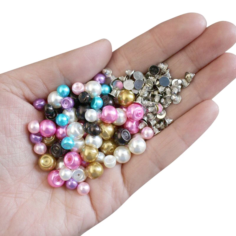 50Sets 6MM/8MM Color Imitation Pearl Rivets Studs DIY Wedding Decor Rivet Pearls Garment Leather Shoes Accessories Beads Spikes