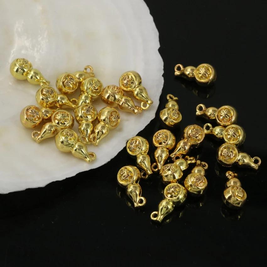 New fashion top quality gold-color accessories gourd shape pendant carved spacers beads 7*14mm 10pcs diy findgins B2560