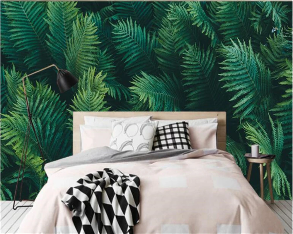 beibehang Senior interior decoration simple wall paper green leaf sofa bedroom background wall papel de parede 3d wallpaper