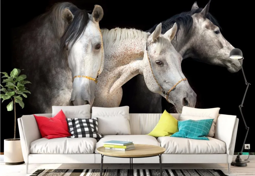 Customize Nonwoven Wallpaper White horse Wallpapers 3D Wall Wallpaper For Bathroom For Living room Background Wall