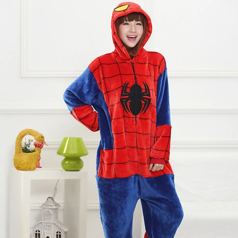 Kigurumi Spider Pajamas Animal Party Cosplay Costume Flannel Man Women Onesies Game Cartoon Animal Sleepwear