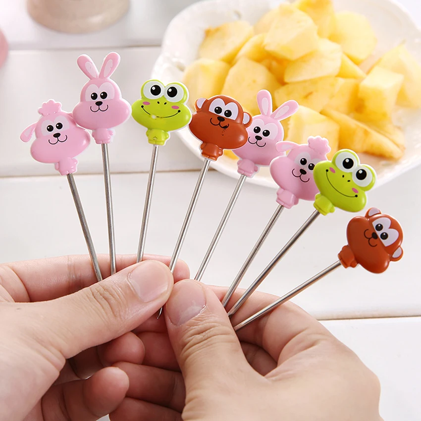 Mini Cartoon Fruit Fork, Stainless Steel Dessert Forks with Holder Set, Cute Salad Food Flatware, 8 Pcs