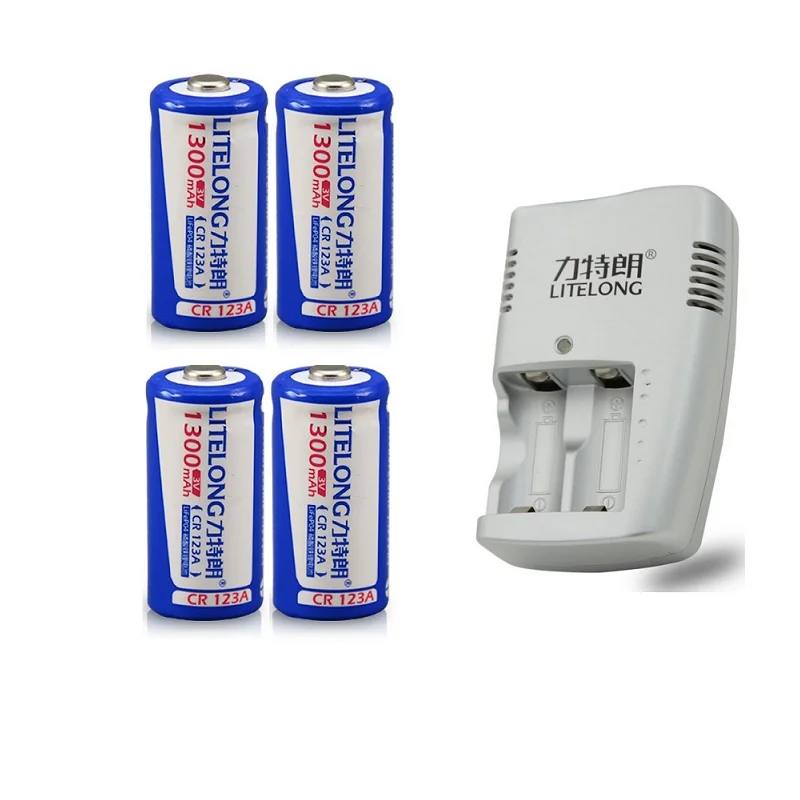 

4pcs 1300mAh 3v CR123A rechargeable LiFePO4 battery lithium battery with charger