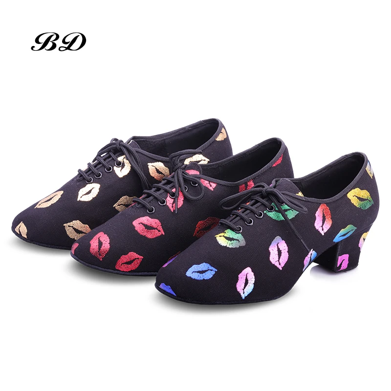 2019 NEW Red lips Latin Dance Shoes Sneakers WOMEN SHOES Jazz Modern Shoe GIRL Non-slip Soft Sole  Heel 5 cmP BD T1-B Ballroom