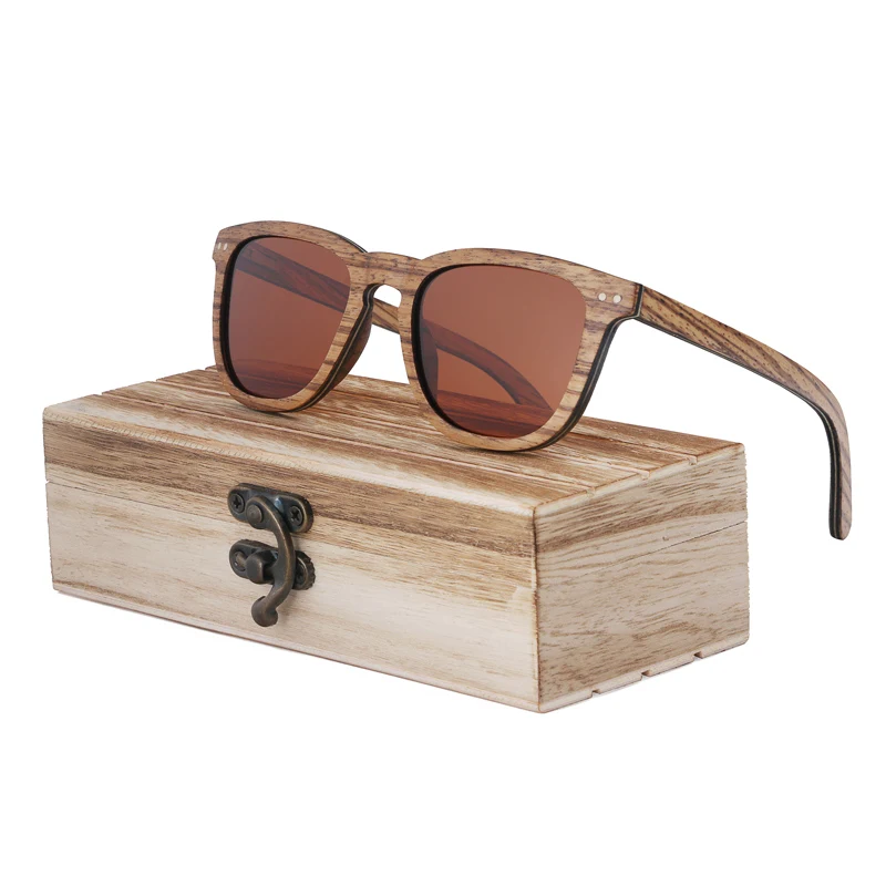 BerWer Skateboard Wood Sunglasses Walnut Frame With Coating Mirrored Bamboo Sunglasses UV400 Protection Lenses in Wooden Box