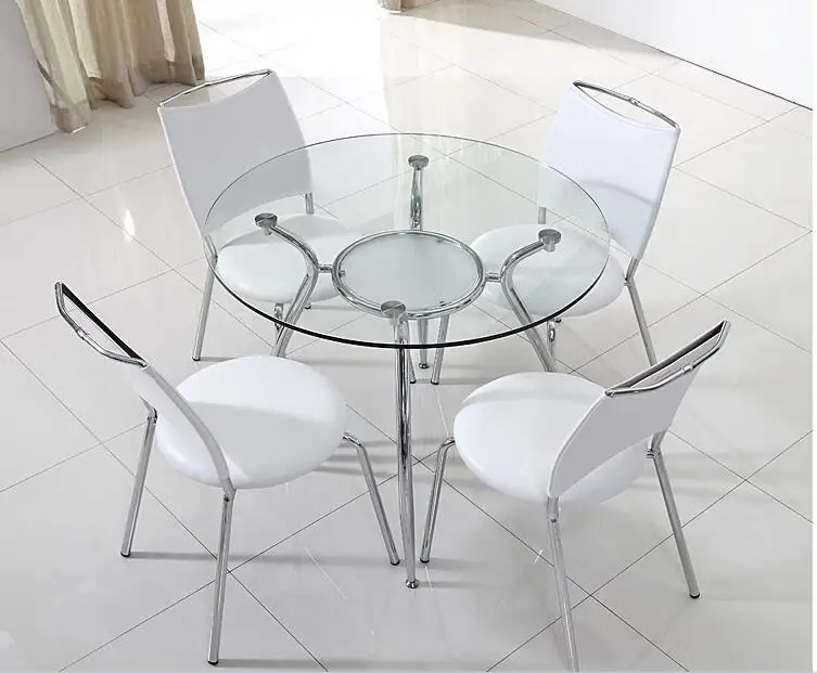 Toughened glass talks about table and chair. Training round table for visitors