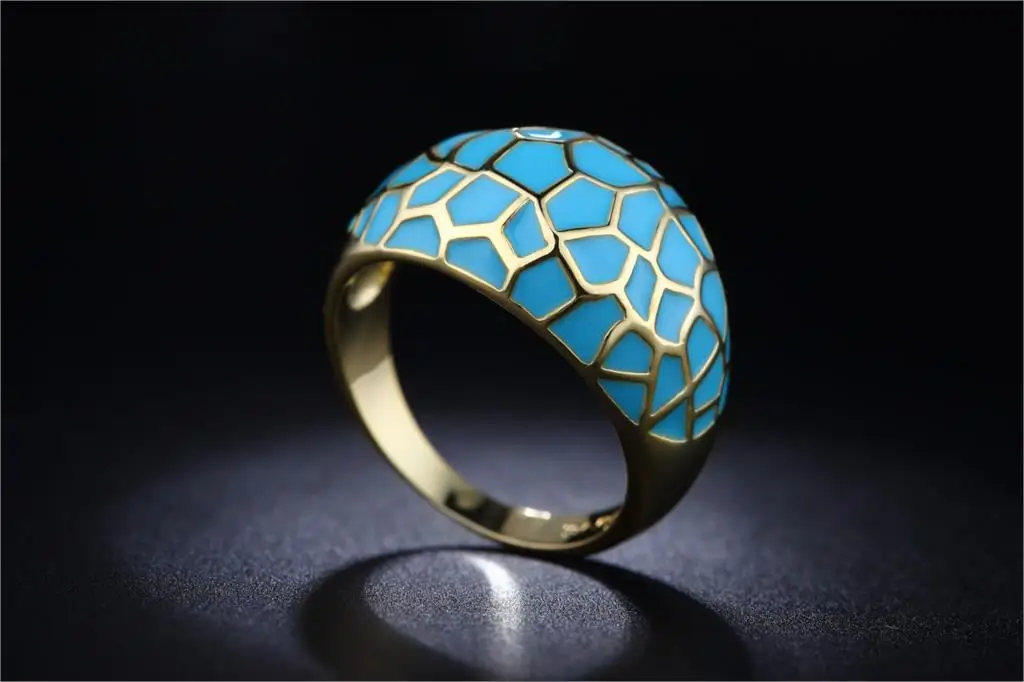 النساء 2017 المينا الأزرق خاتم الزواج سيدة مجوهرات سحر الذهب اللون حلقة هدية الأزياء حجم 6 7 8 9 في الأسهم