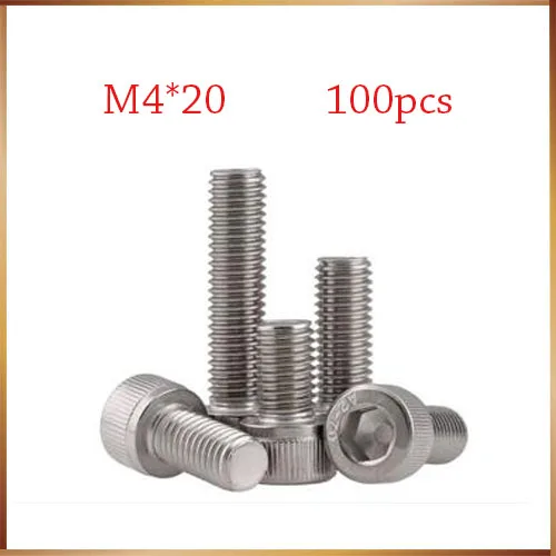 

Free Shipping 100pcs/Lot Metric Thread DIN912 M4x20 mm M4*20 mm 304 Stainless Steel Hex Socket Head Cap Screw Bolts