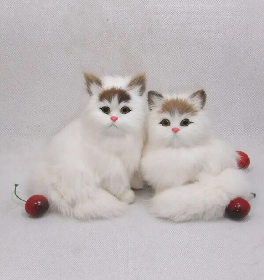 

a pair of simulation sitting cat toy polyethylene & furs handicraft white cat dolls gift about 12x14cm 2391