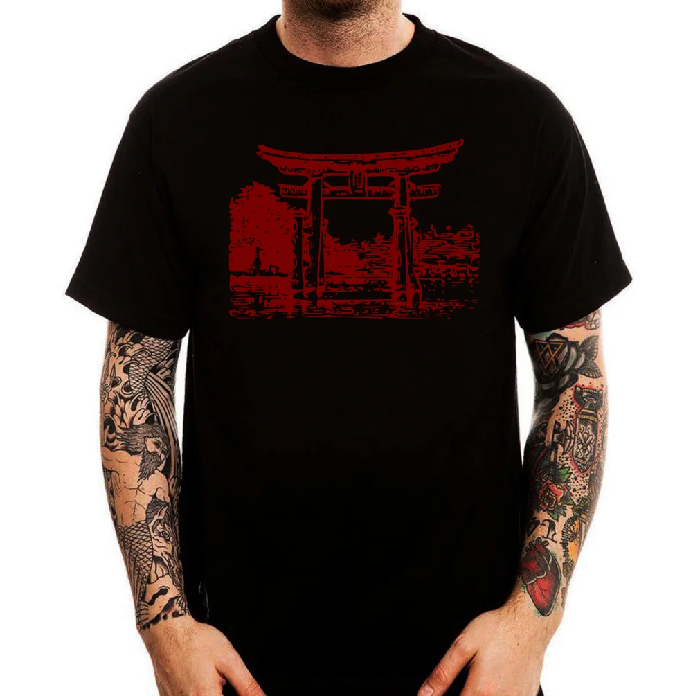 New Unisex T Shirt Custom Printed Personalized T-Shirts Blood Japan Temple Samurai History Black Urban T Shirts