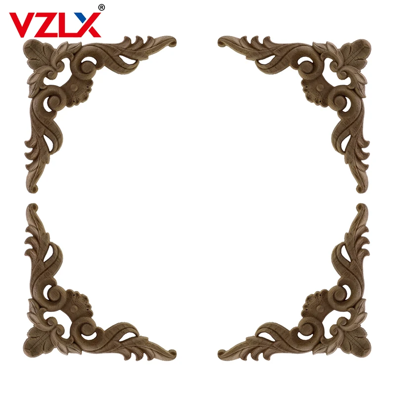 VZLX 4 шт. резная угловая мебельная аппликация из резинового дерева дуба домашний декор двери Сделай Сам декоративная миниатюрная фигурка дома