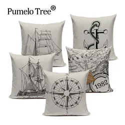 Customizable Cushion Covers Vintage Ocean Style Pillowcase For Pillow Black White Simple Sofa Cushions Nordic Decoration Home