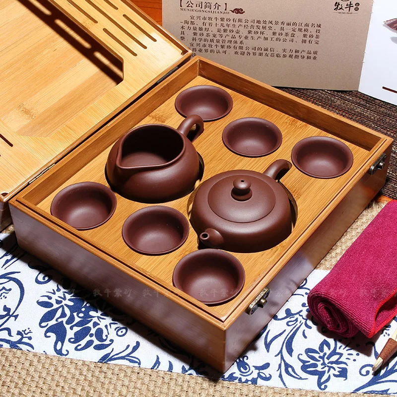 Yixing manufacturers customization Kung Fu Tea Pot Teapot bamboo box travel tea set gift logo lettering