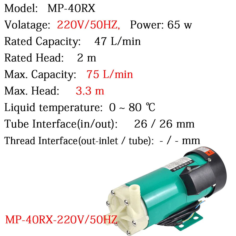 Centrifugal Water Pump MP-40RX 50HZ 220V CE Approved Magnetic Drive Circulation Corrosion Resistance Chemical Fluid Transport