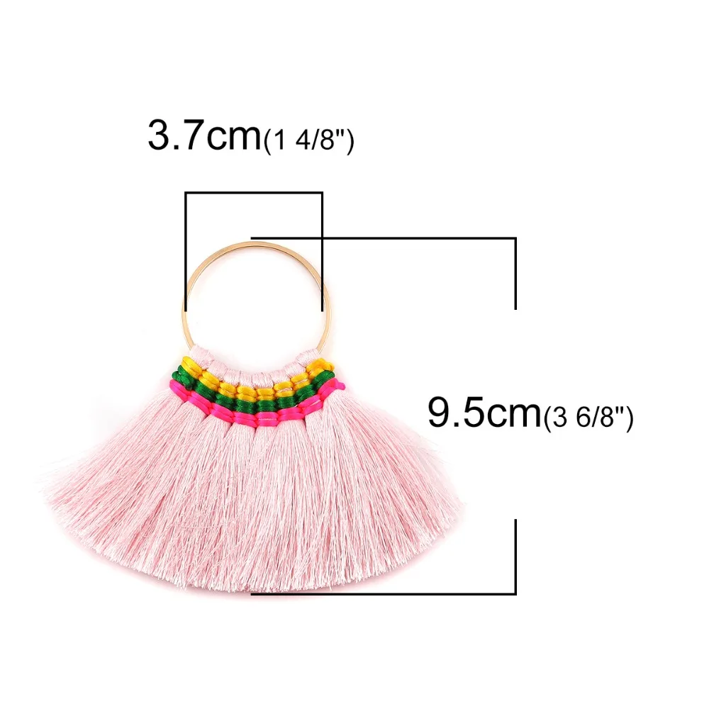 DoreenBeads Fashion Pendant Tassel Zinc Based Alloy & Cotton Pendants Colorful Gold Tassel 12cm x 9.5cm(3 6/8