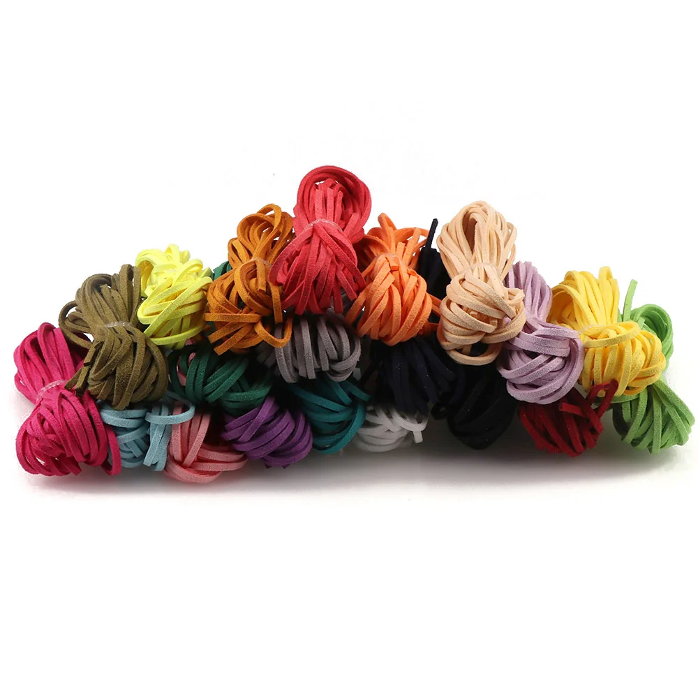 5 Meters 3mm Korea Artifical Suede Flat Leather Cord Lace String Strap Necklace Rope Bead Bracelet Finding 20 Colors