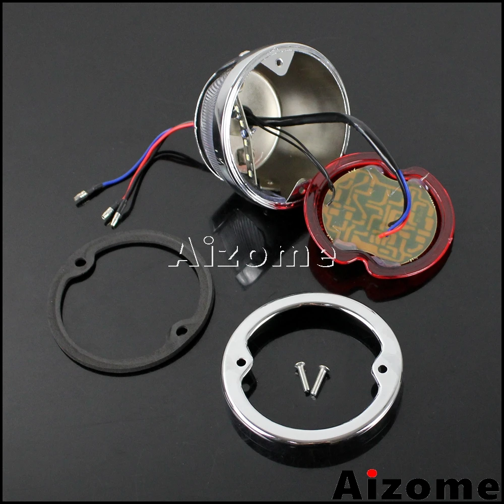 Motorcycle LED Taillight Red Lens For Harley Custom Cafe Racer Bobber Chopper Pickups Wagons Chrome Side Mount Rear Stop Light