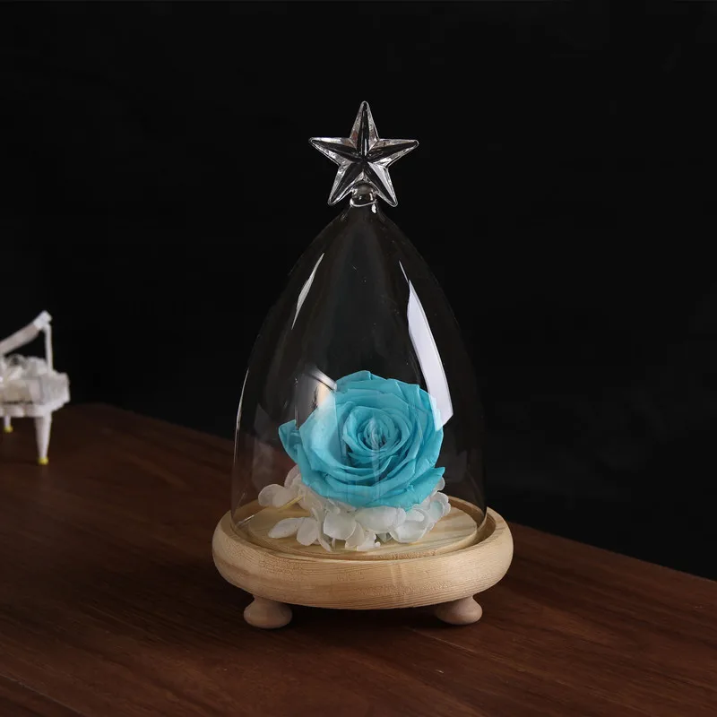 Free Shipping 2sets/pack 10*15cm Conical Star Top Glass Dome Vase Home Decorative Transparent Cover Wedding Favor Gif