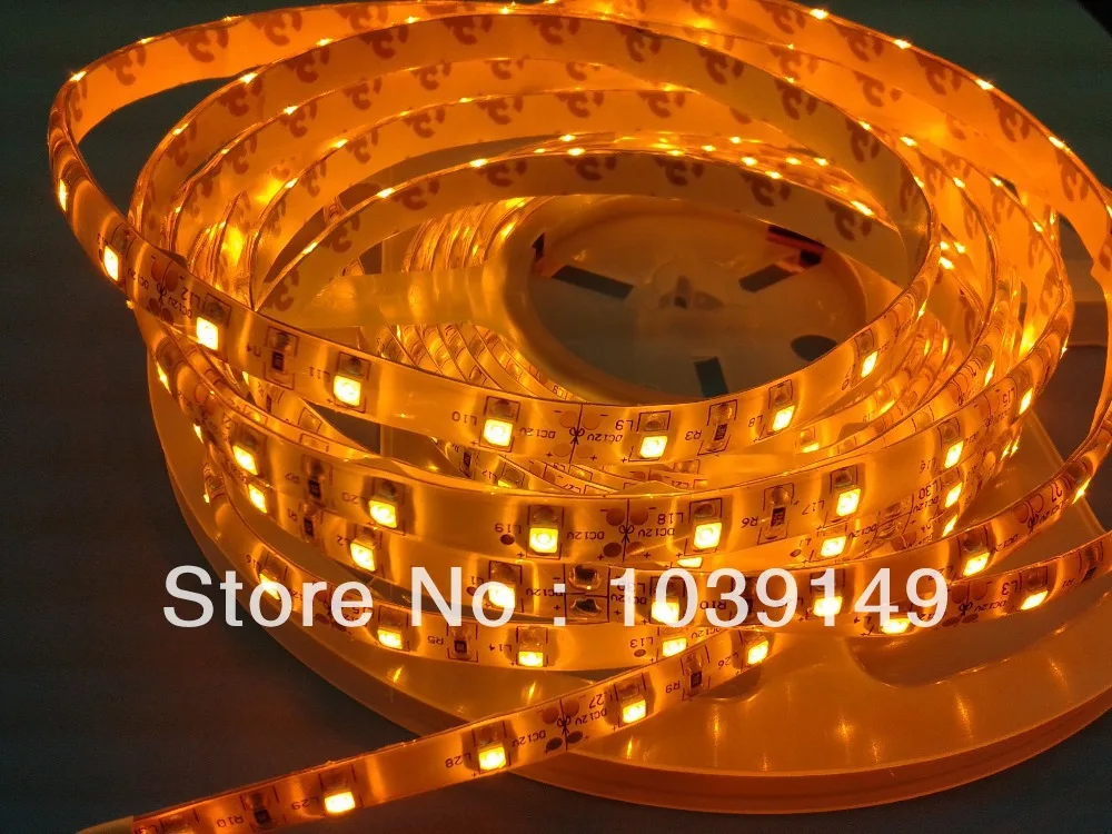 

3528 60LEDs/M Yellow Color LED Strips,3528 LED Flexible Strips yellow,waterproof IP65,5m/roll,white PCB with 3M tape,DC12V input