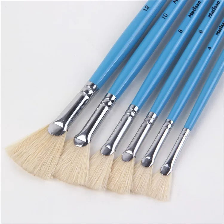 6 pcs/suits Acrylics brush of blue black rod pig mane fan shpe oil painting brush pen Art supplies drawing material