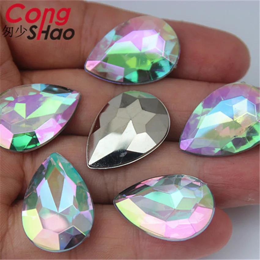 Cong Shao 100 pz 18*25mm Goccia D\'acqua punta fondo Acrilico Strass pietre e cristalli costume Bottone Accessori FAI DA TE CS124