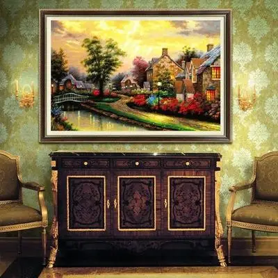 94*65 Needlework DIY Cross stitch,Set For Embroidery kit,oil painting evening village landscape pattern Cross-Stitch painting