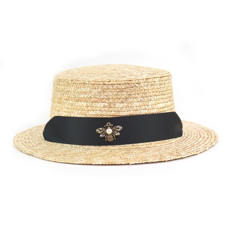 2019 New Designer original Long ribbon women Straw sun protection Hats with Bee Female summer Beach UV Hat Ladies Visor Hats