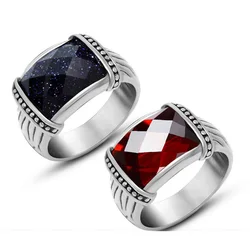 Mosaic Blue Sand Stone Pomegranate Red Stainless Steel Vintage Jewelry Men Ring Rock Rings for Party